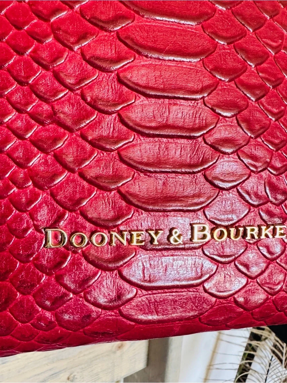 Dooney & Bourke Python Embossed Leather Tassel Tote Raspberry Brown Large - Picture 3 of 15